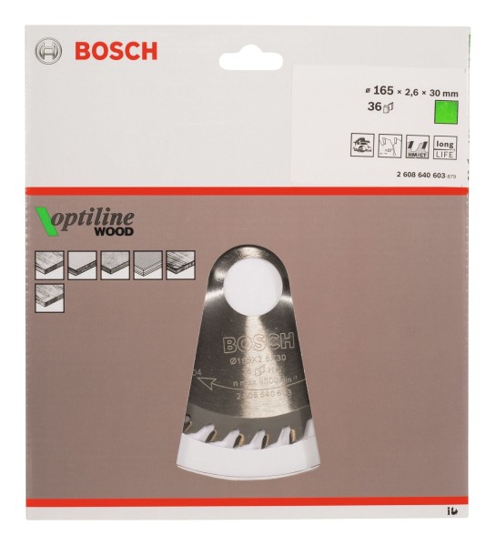 Bosch Kreissägeblatt Optiline Wood 165x30mm Z36