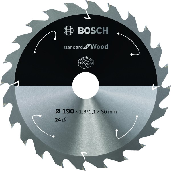Bosch Kreissägeblatt für Akkusägen Standard for Wood 190x30x1.6/1.1 mm 24 Zähne
