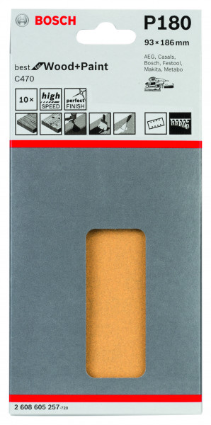 Bosch Schleifpapier 93x186mm K180 C470 Wood & Paint 10er Pack