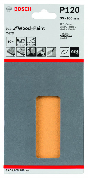 Bosch Schleifpapier 93x186mm K120 C470 Wood & Paint 10er Pack