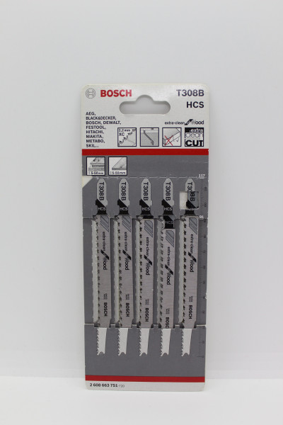 Bosch Stichsägeblatt extra Clean for Wood T308B 5er Pack