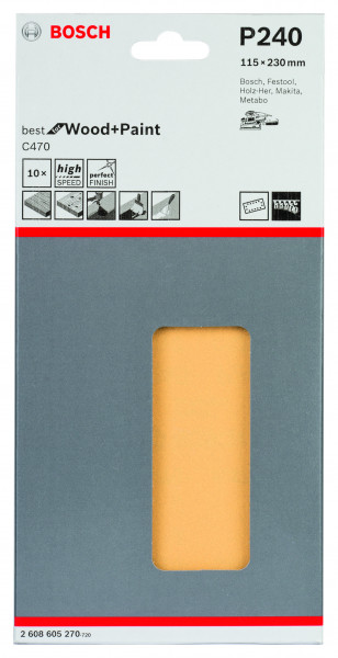 Bosch Schleifpapier 115x230mm K240 C470 Wood & Paint 10er Pack