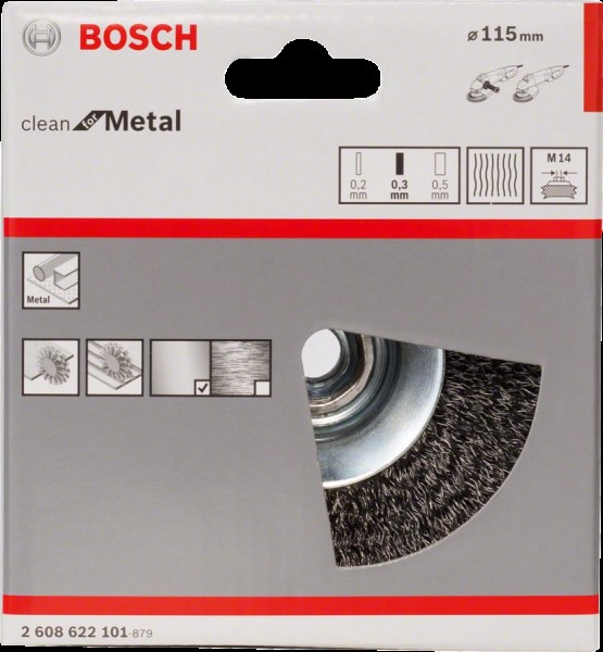 Bosch Kegeldrahtbürste 115mm M14 0,30mm gewellter Stahldraht