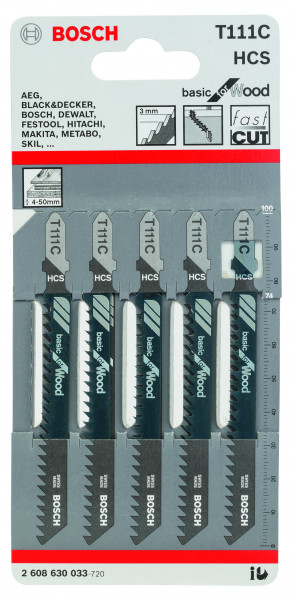Bosch Stichsägeblatt Basic for Wood T111C 5er Pack
