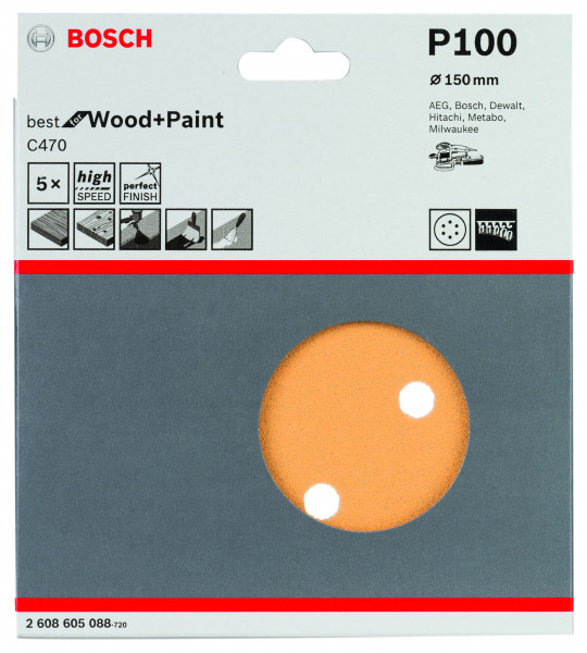 Bosch Schleifpapier 150mm K100 Best for Wood + Paint C470 5er Pack