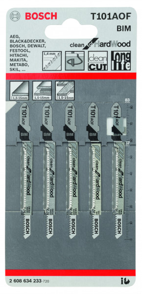 Bosch Stichsägeblatt Clean for HardWood T101AOF 5er Pack