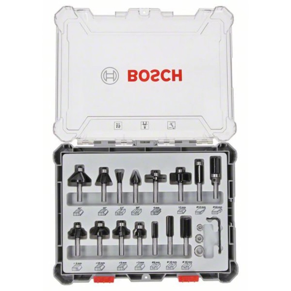 Bosch Fräser-Set, 8-mm-Schaft, 15-teilig 2607017472