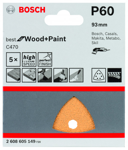 Bosch Schleifpapier 93mm K60 C470 Wood & Paint 5er Pack