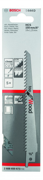 Bosch Säbelsägeblatt Top for Wood S644D 5er Pack